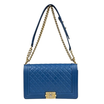 シャネル ボーイシャネル28 ショルダーバッグ レザー ブルー レディース CHANEL 中古