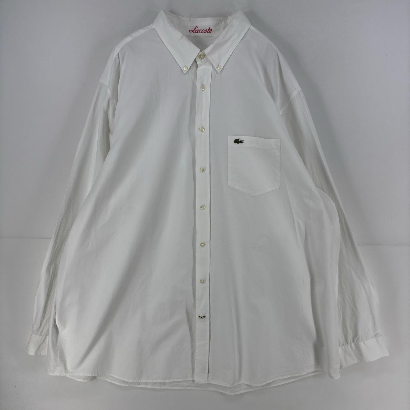 古着 ラコステ LACOSTE 長袖シャツ ワンポイント ロゴ ボタンダウンシャツ 胸ポケット 大きいサイズ 3XL ホワイト メンズ