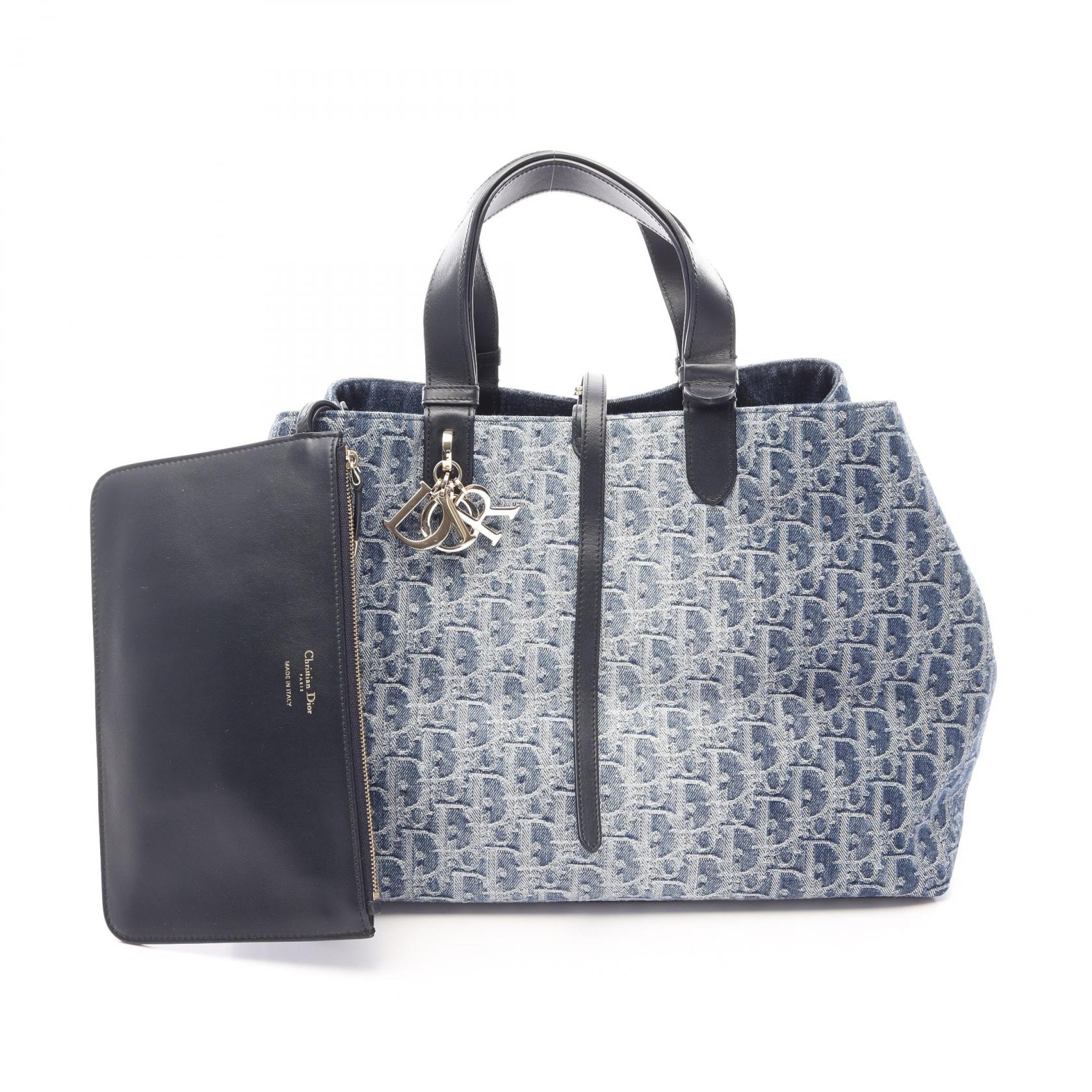 ディオール Dior トゥジュール オブリーク ラージ トートバッグ バッグ デニム レザー レディース ブルー系 / ブラック系 【中古】