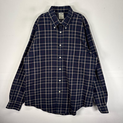 古着 ブルックスブラザーズ Brooks Brothers 長袖シャツ ボタンダウン 胸ポケット L ネイビー系 チェック メンズ