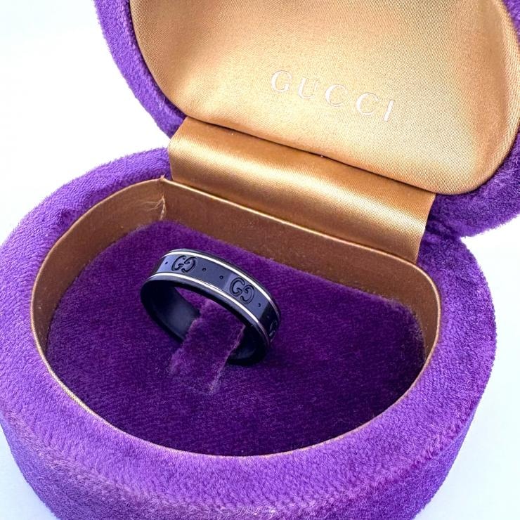 GUCCI GGアイコン メタル Au750WG リング 指輪 21.5号 ブラック イタリア製 鑑定済み 正規品 グッチ