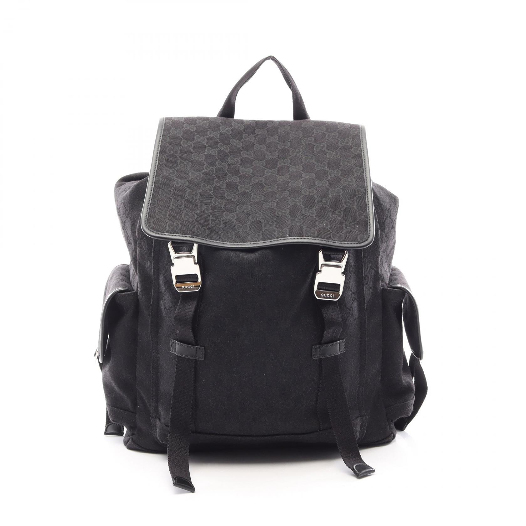 グッチ GUCCI ラージ バックパック GGキャンバス リュックサック バックパック バッグ キャンバス レザー メンズ ブラック系 854740FAFGK1000 【中古】