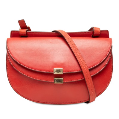 クロエ ジョージア 斜め掛け ダブルフラップ ショルダーバッグ 03-15-50-65 レッド レザー レディース Chloe 【中古】
