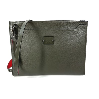 クリスチャンルブタン Christian Louboutin ロゴ 2WAYバッグ ポシェット クラッチバッグ ショルダーバッグ レザー カーキ 美品