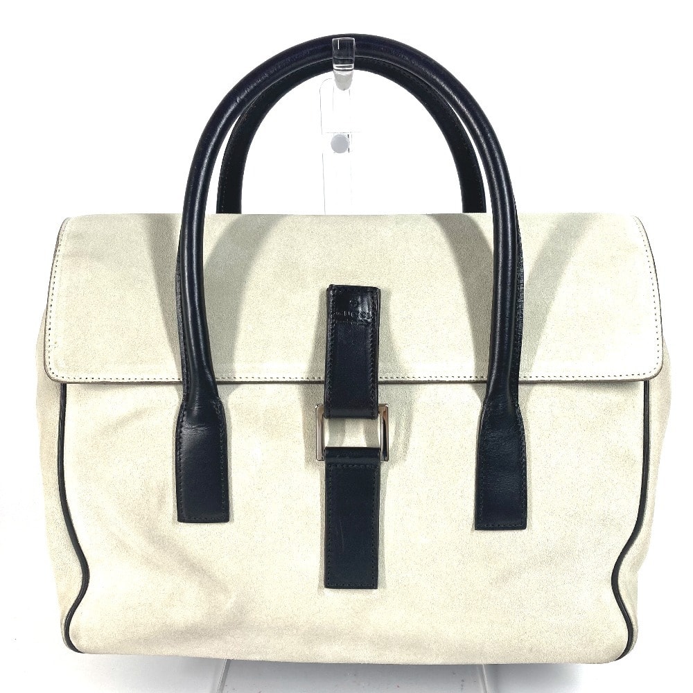 グッチ GUCCI ロゴ 000 0844 ヴィンテージ カバン トートバッグ フラップ ハンドバッグ スエード/レザー ブラック