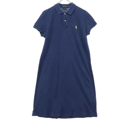 POLO RALPH LAUREN ポロラルフローレン ロゴ刺繍 半袖 膝丈ワンピース M ネイビー