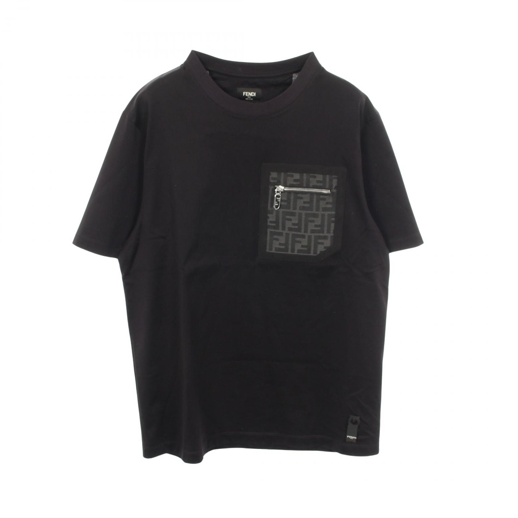 フェンディ FENDI ズッカ ジップポケット付き 半袖Tシャツ 衣料品 トップス コットン レディース ブラック系 / グレー系 FY1257 【中古】