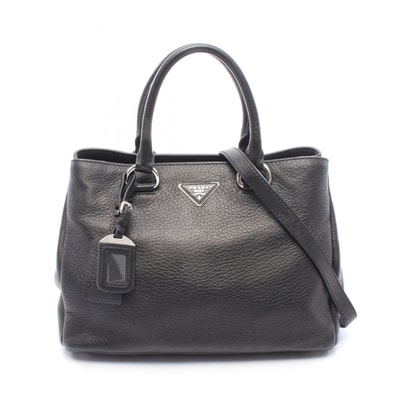 プラダ PRADA 三角プレート 2WAY ハンドバッグ バッグ レザー レディース ブラック系 【中古】