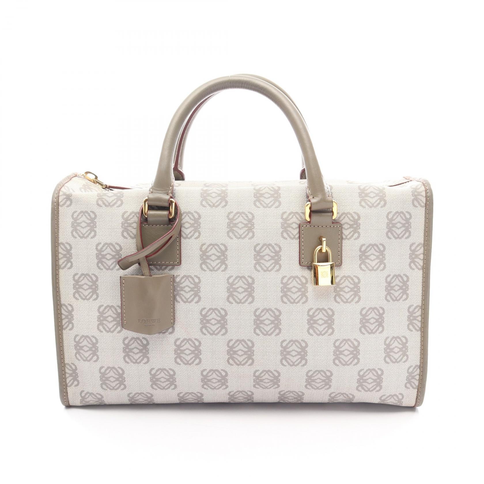 ロエベ LOEWE アナグラム トートバッグ バッグ PVCコーティングキャンバス レザー レディース グレー系 【中古】