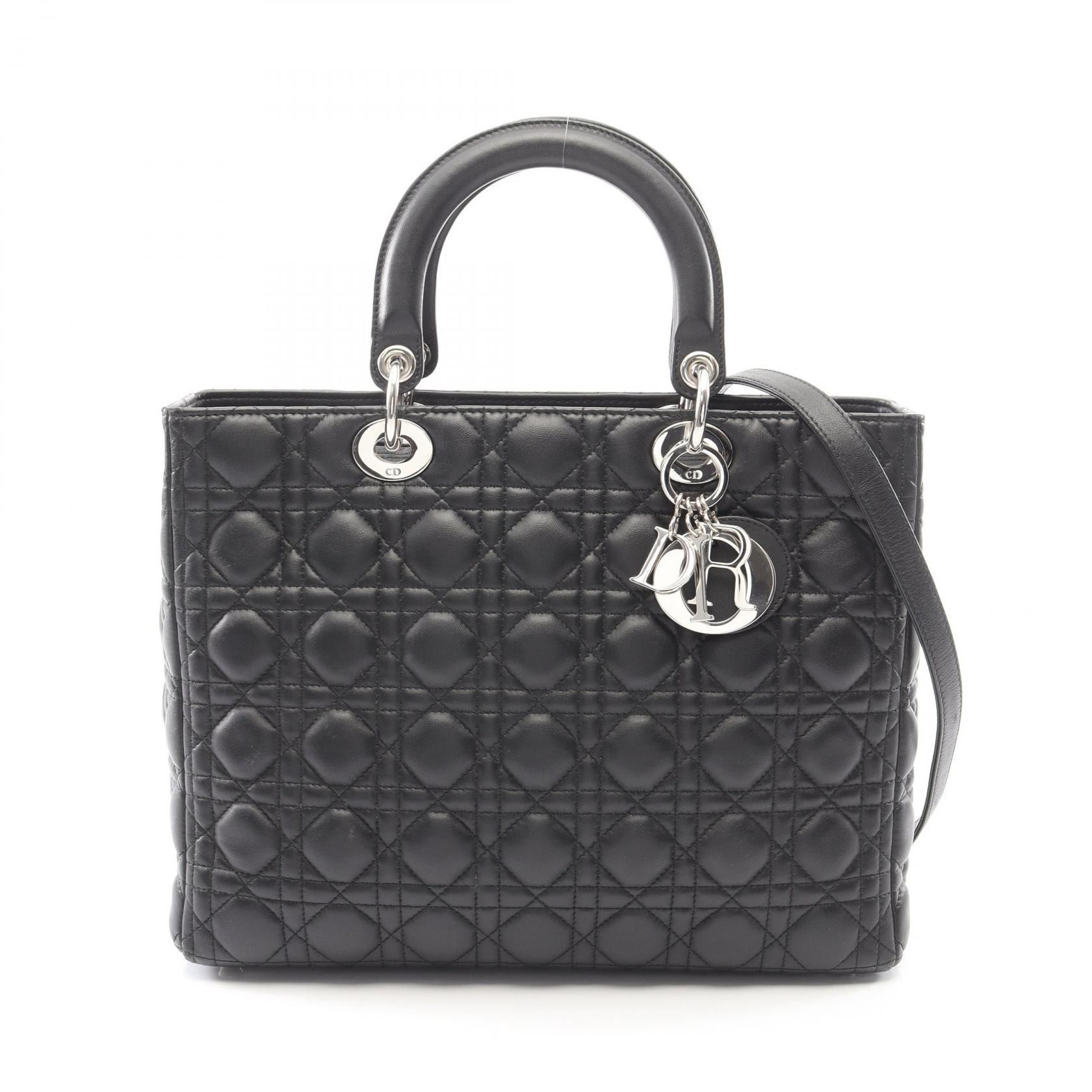 ディオール Dior レディディオール ラージ ハンドバッグ バッグ レザー レディース ブラック系 【中古】