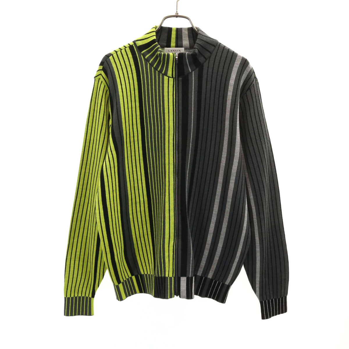 LANVIN SPORT ランバン スポーツ 日本製 ウールブレンド ストライプ柄 ジップ ニットジャケット 40 グレー