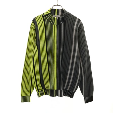 LANVIN SPORT ランバン スポーツ 日本製 ウールブレンド ストライプ柄 ジップ ニットジャケット 40 グレー
