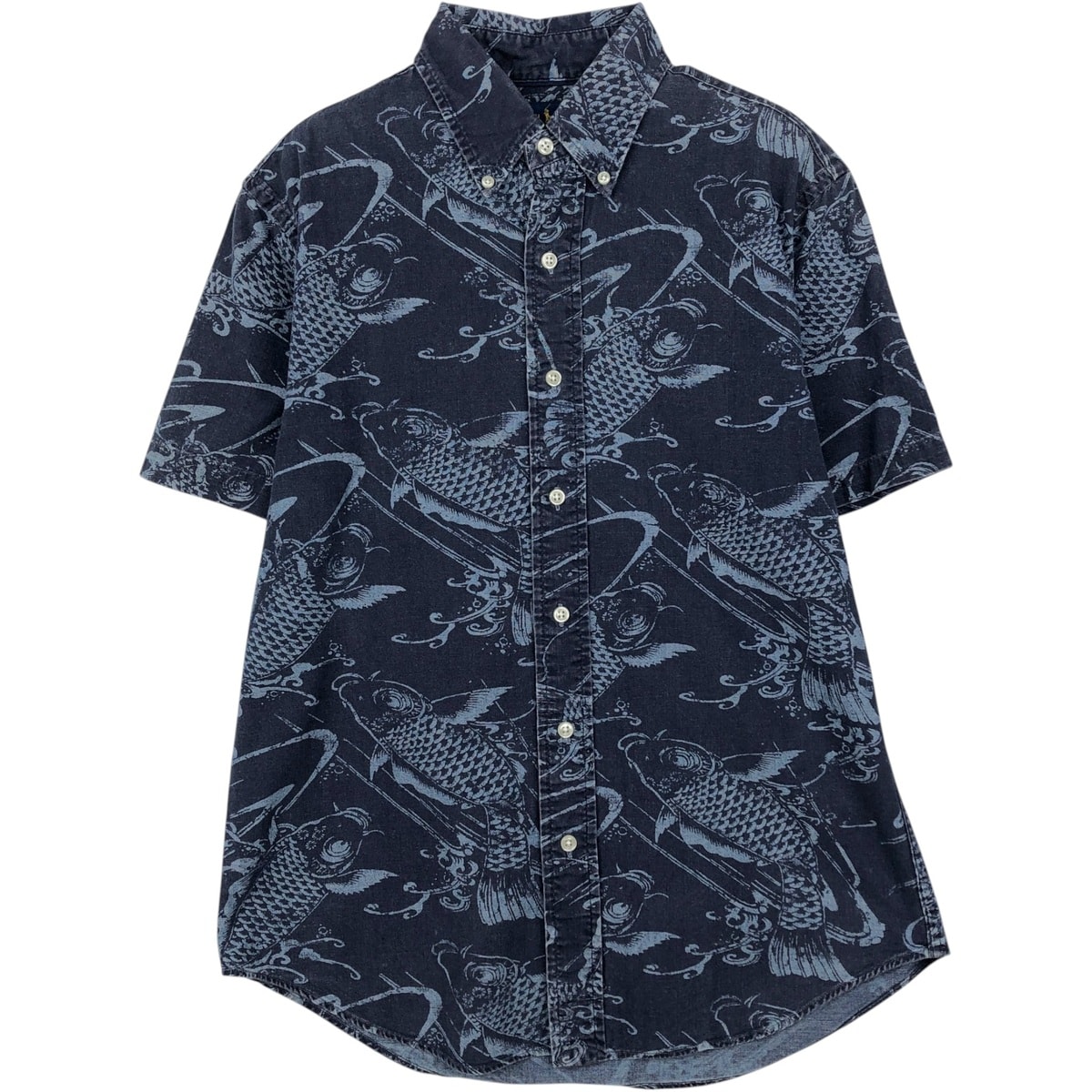 古着 ラルフローレン Ralph Lauren SLIM FIT スリムフィット 総柄 魚柄 和柄 ボタンダウン ハワイアンアロハシャツ メンズM相当/eaa635932