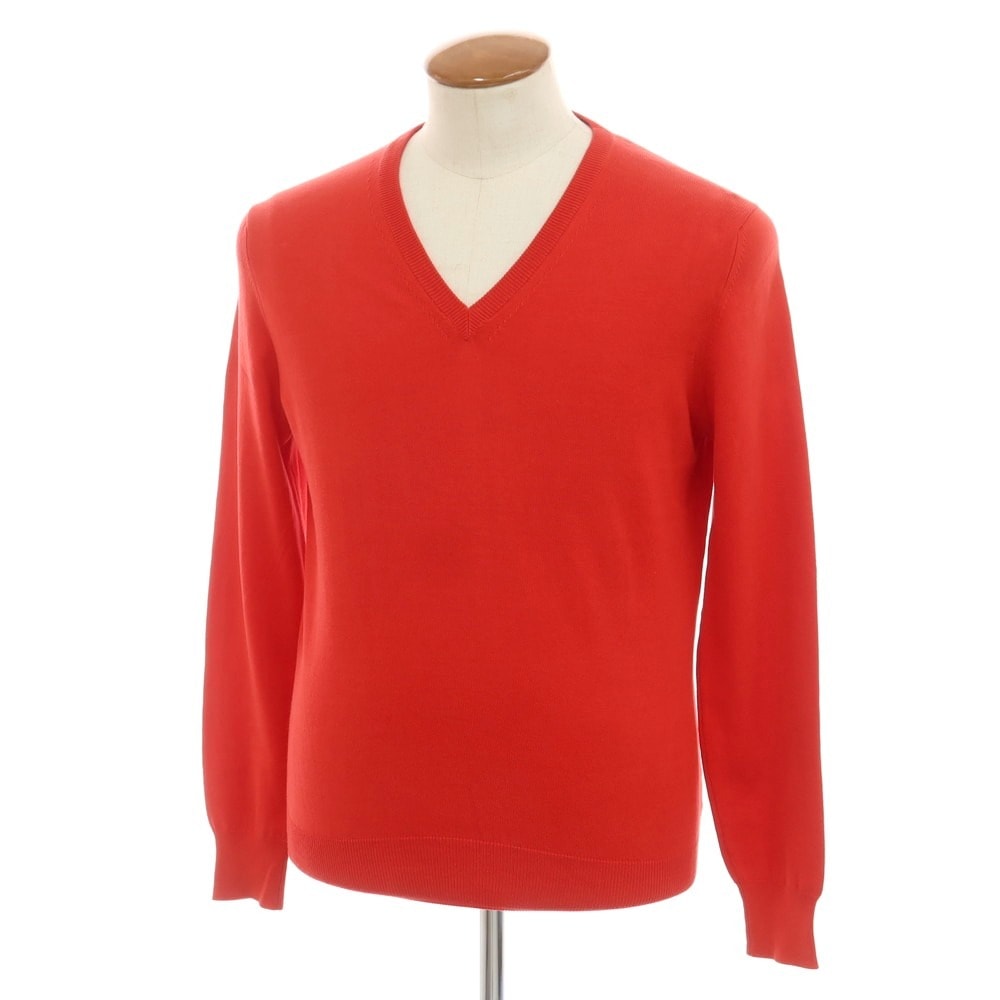【中古】クルチアーニ CRUCIANI ハイゲージ コットン Vネック プルオーバーニット レッド【サイズ46】【メンズ】