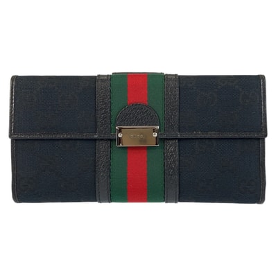 美品 GUCCI グッチ シェリーライン ブラック 黒 GGキャンバス レザー/ 長財布 ロングウォレット 601163 【中古】