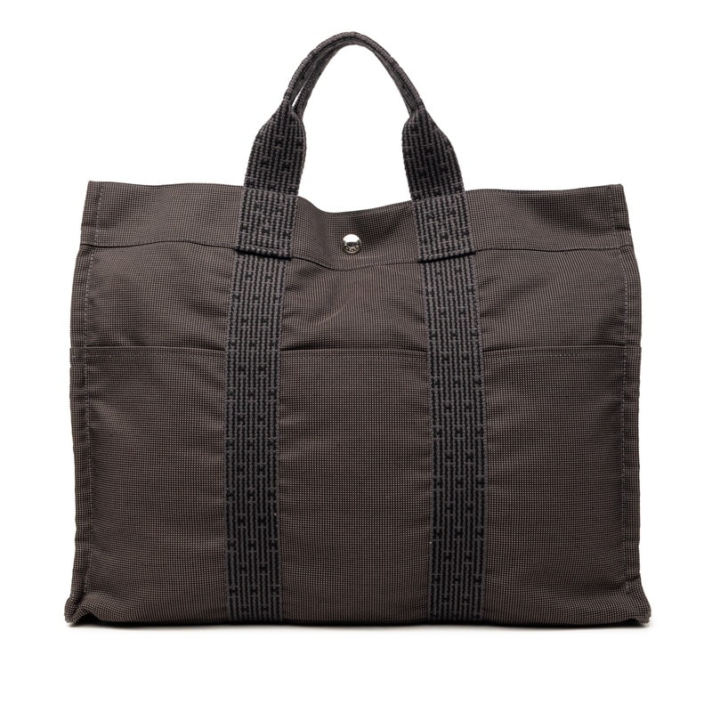 エルメス エールライン トートMM ハンドバッグ トートバッグ ブラック グレー キャンバス レディース HERMES 【中古】