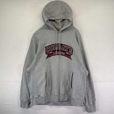 古着 チャンピオン Champion パーカー プレミアムリバースウィーブ 大きいサイズ スウェット ロゴプリント プルオーバー グレー メンズ