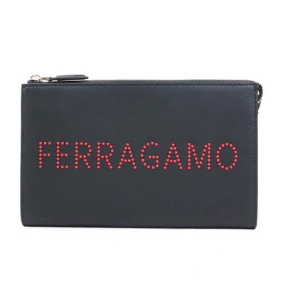 サルヴァトーレフェラガモ Salvatore Ferragamo クラッチバッグ レザー ブラック ユニセックス【中古】 56301a