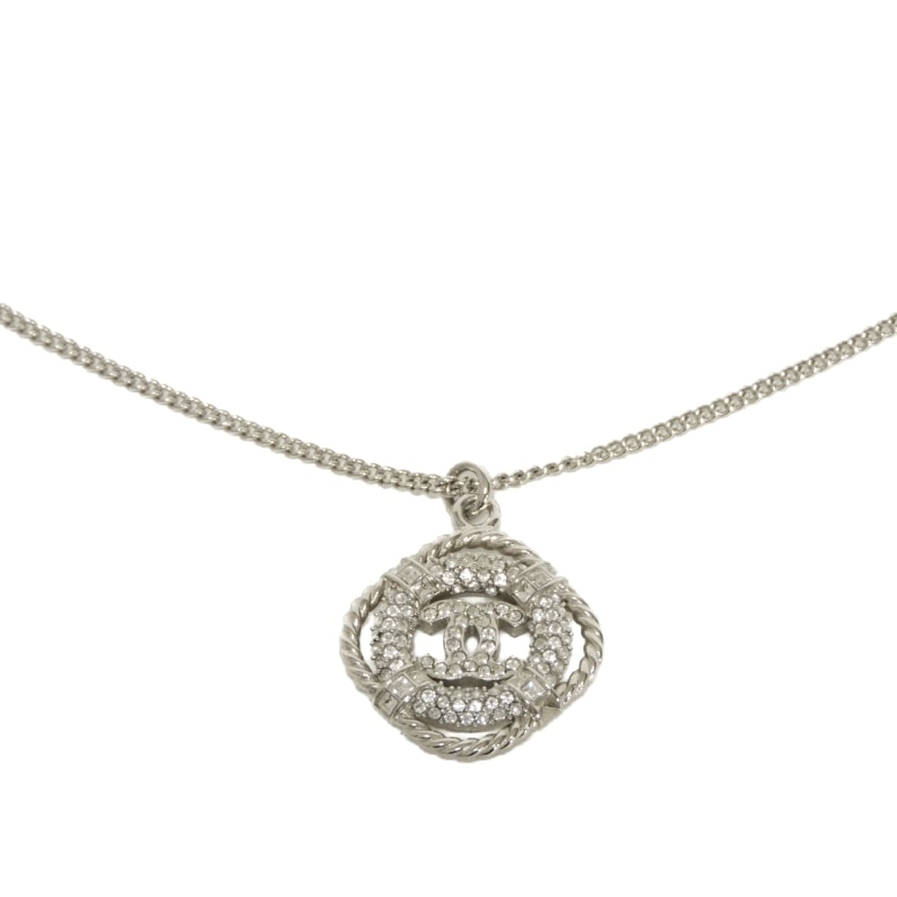 CHANEL シャネル ココマーク クリスタル ロープ サークル ライフセーバー ラウンド ラインストーン B19C 美品 CCマーク クリア ネックレス AB0515