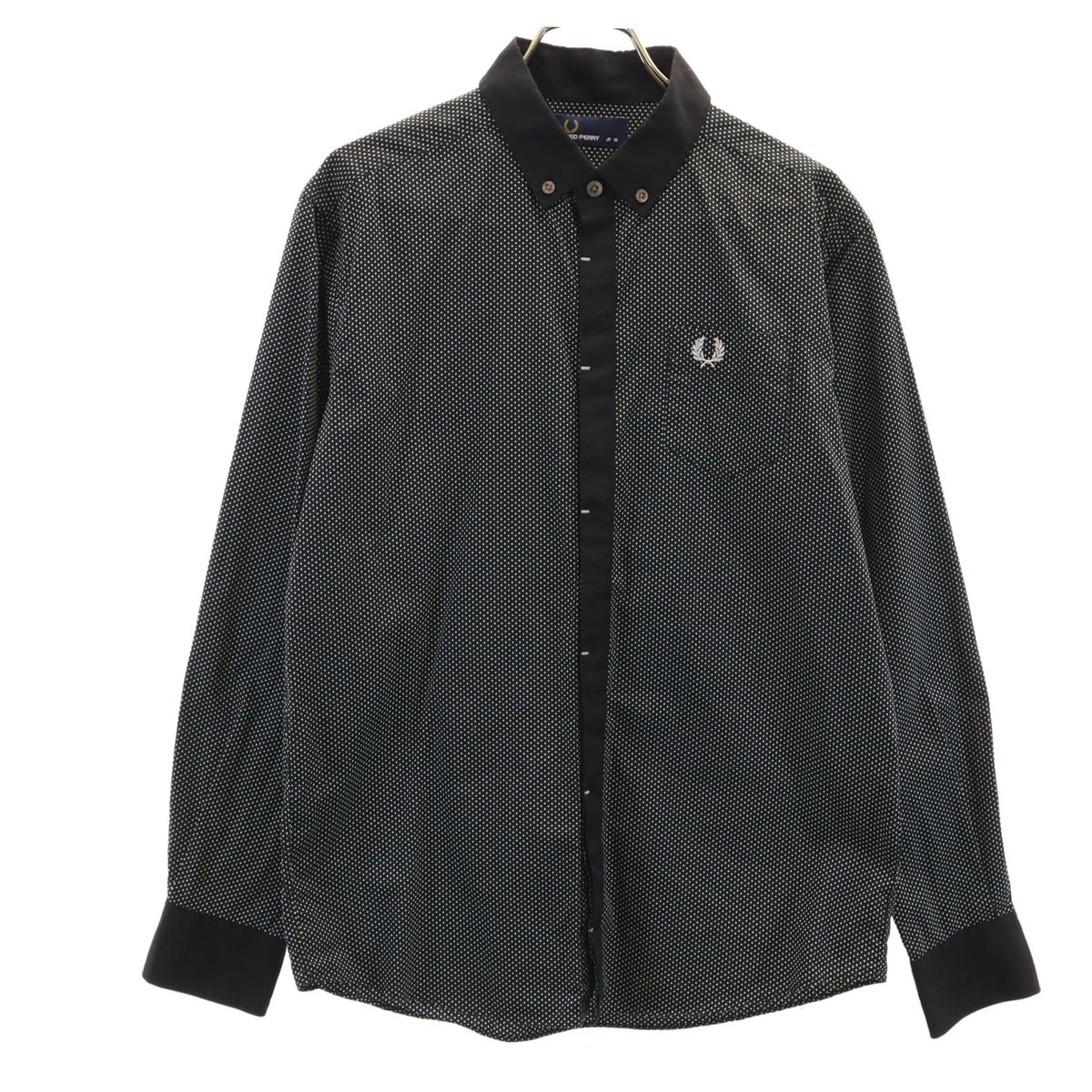 FRED PERRY フレッドペリー 日本製 ドット柄 長袖 ボタンダウンシャツ M ブラック 水玉