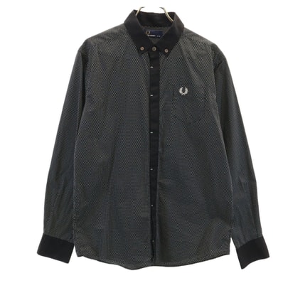 FRED PERRY フレッドペリー 日本製 ドット柄 長袖 ボタンダウンシャツ M ブラック 水玉