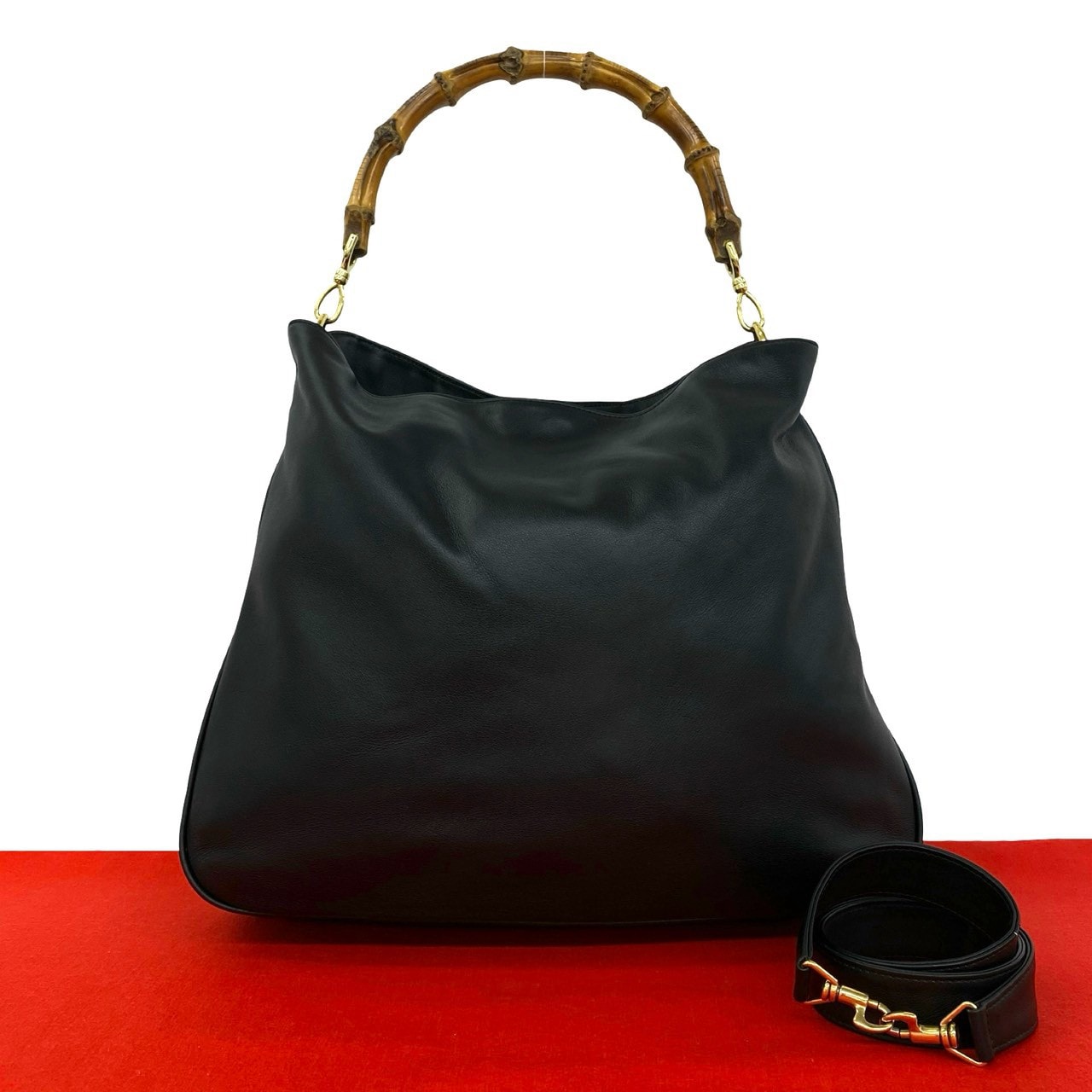 GUCCI グッチ バンブー レザー ショルダーバッグ ブラック
73816