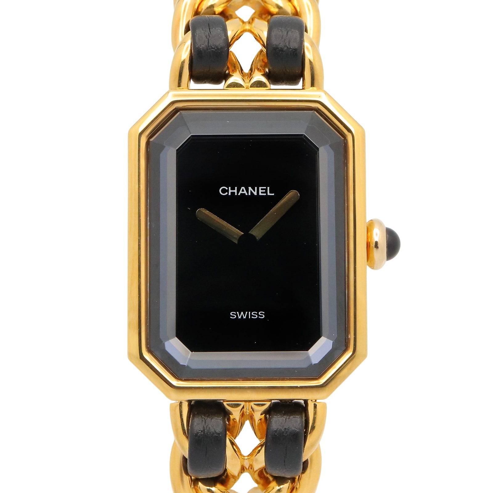シャネル CHANEL プルミエール S 腕時計 時計 GP(ゴールドメッキ) レザー レディース ブラック系 H0001 【中古】