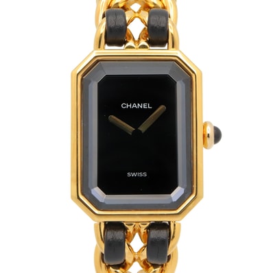 シャネル CHANEL プルミエール S 腕時計 時計 GP(ゴールドメッキ) レザー レディース ブラック系 H0001 【中古】