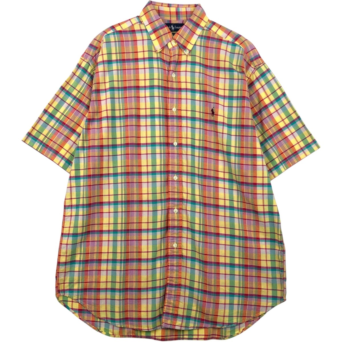 古着 ラルフローレン Ralph Lauren BLAKE マドラスチェック 半袖 ボタンダウン チェックシャツ メンズL相当/eaa640949