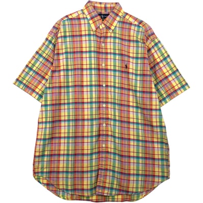 古着 ラルフローレン Ralph Lauren BLAKE マドラスチェック 半袖 ボタンダウン チェックシャツ メンズL相当/eaa640949