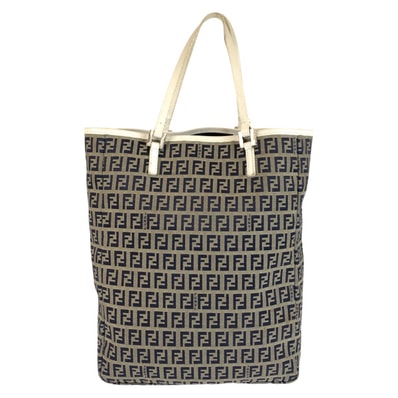 美品 FENDI フェンディ ズッキーノ グレー ホワイト シルバー金具 キャンバス レザー/ トートバッグ ハンドバッグ 600850 【中古】