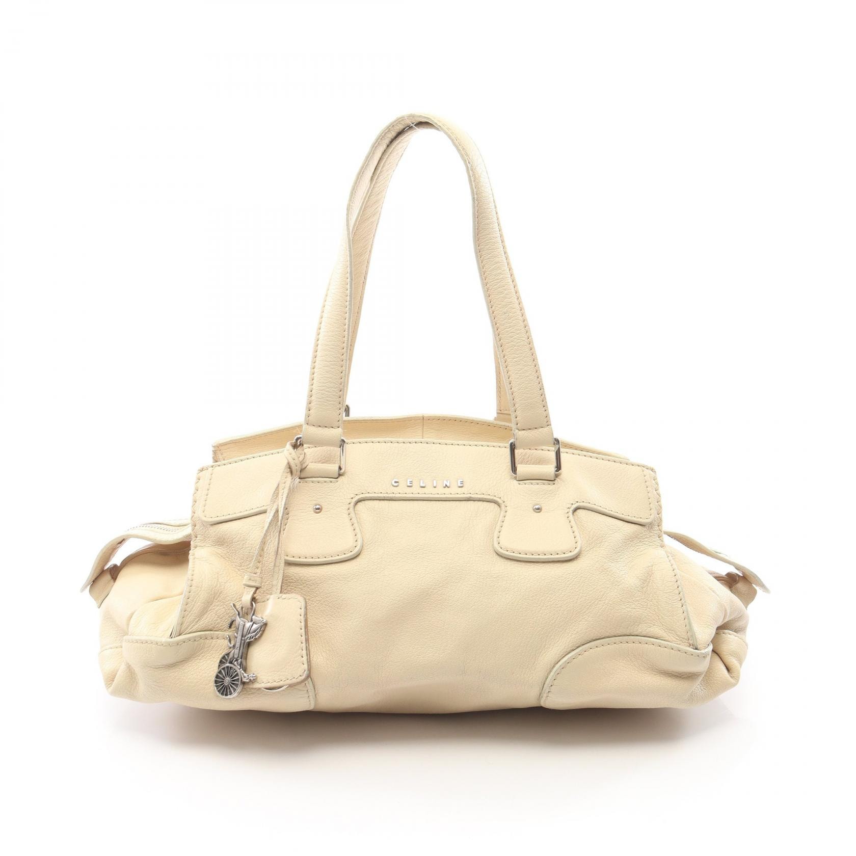セリーヌ CELINE ロゴ ハンドバッグ バッグ レザー レディース アイボリー系 【中古】