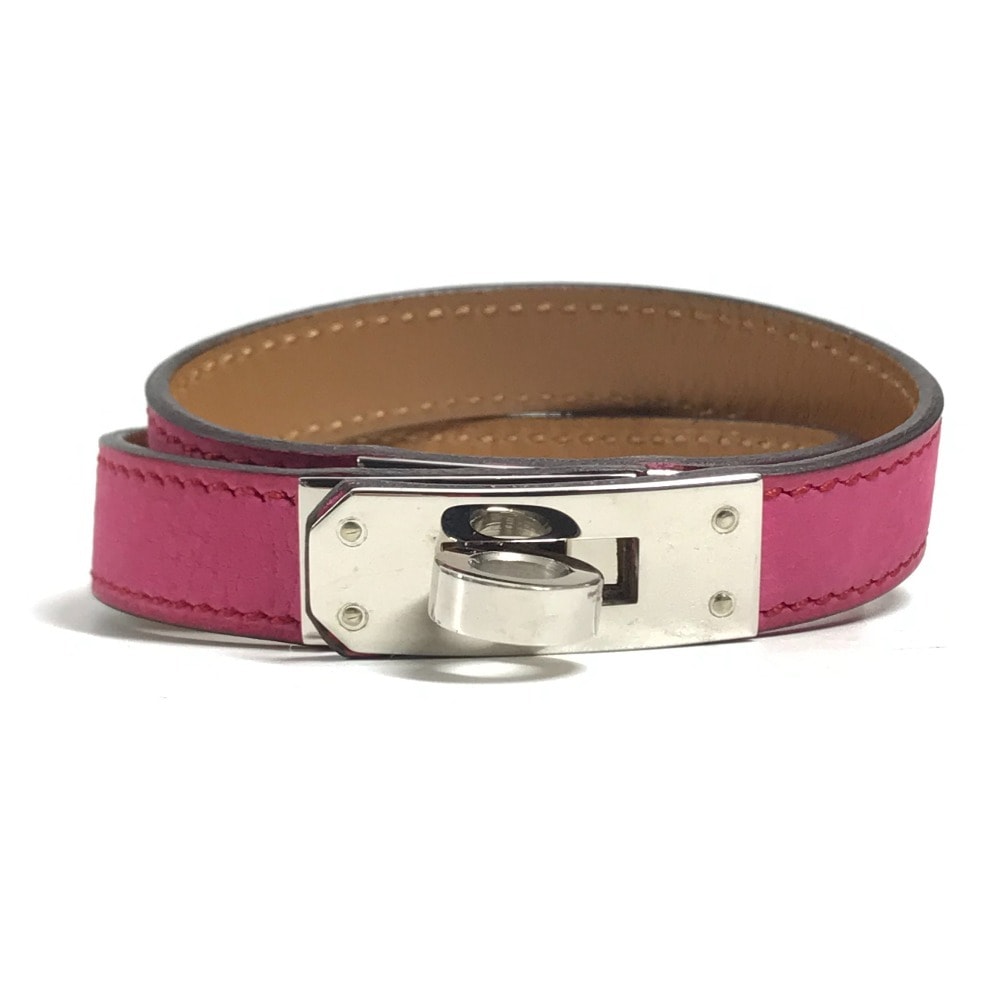 エルメス HERMES ケリー ドゥブルトゥール 2重ブレスレット バングル アクセサリー 革 レザー ブレスレット レザー J□刻 ピンク 美品