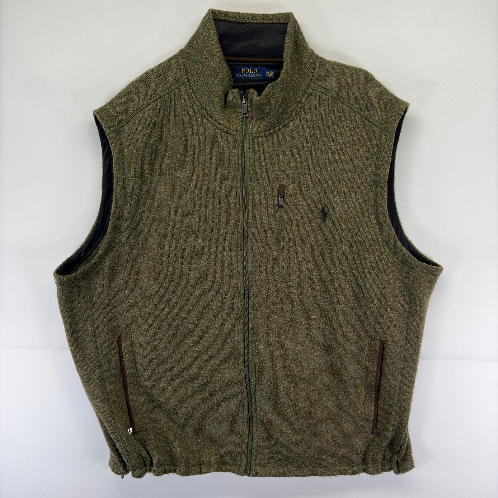 古着 ポロ・ラルフローレン POLO RALPH LAUREN ベスト フルジップ 刺繍 ベターセータータイプ ワンポイント 3XB  グリーン系 メンズ
