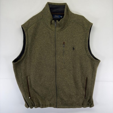 古着 ポロ・ラルフローレン POLO RALPH LAUREN ベスト フルジップ 刺繍 ベターセータータイプ ワンポイント 3XB グリーン系 メンズ