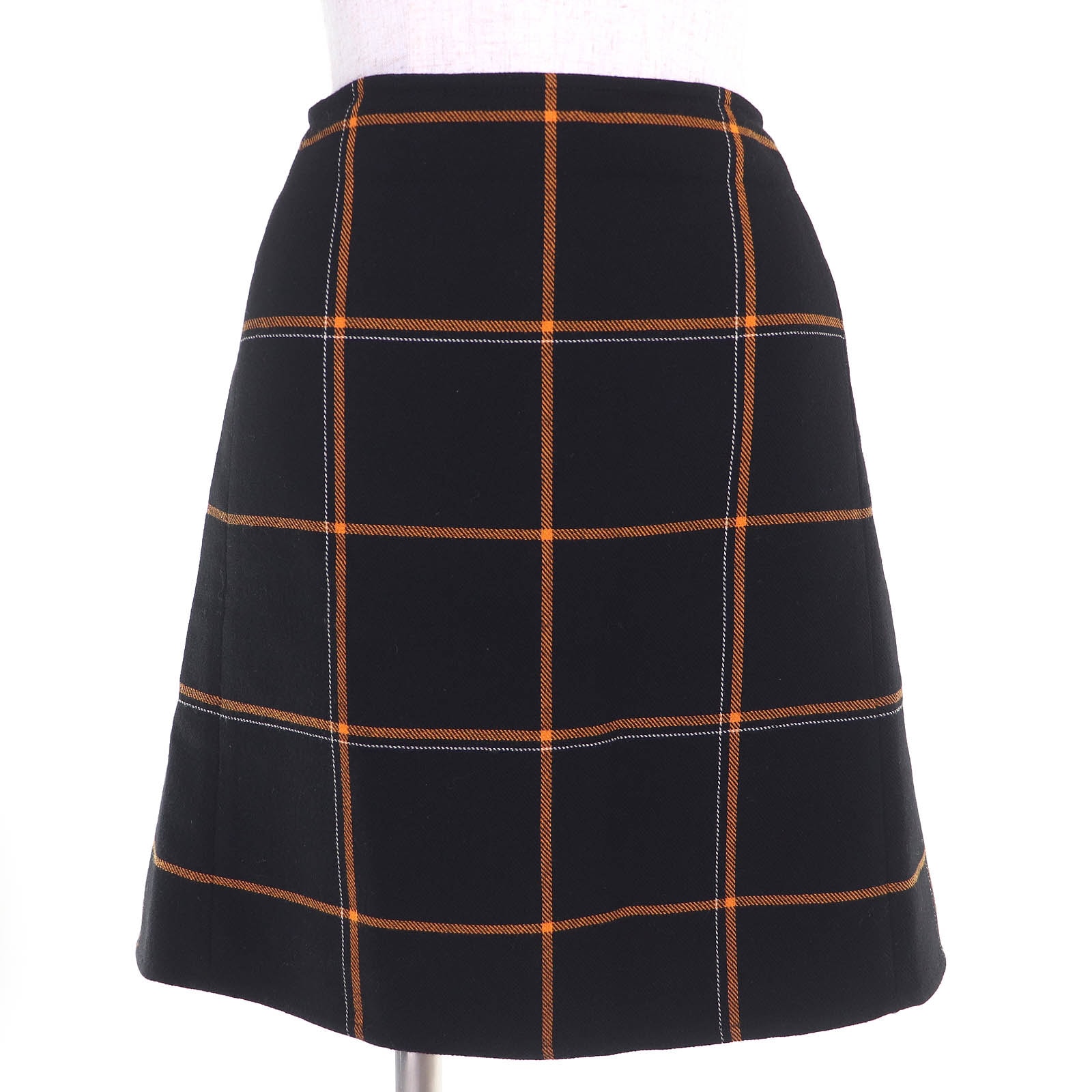 極美品 エルメス チェック柄 台形 ミニスカート ブラック オレンジ 40