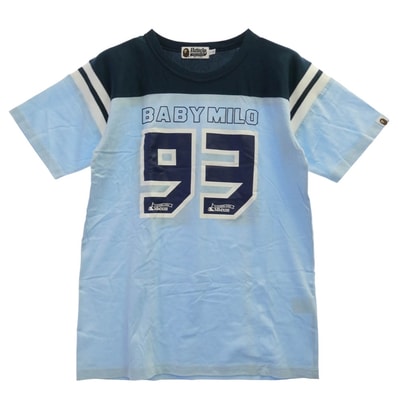 A BATHING APE アベイシングエイプ Tシャツ ナンバリング 93 ボーダー クルーネック 半袖 Tシャツ ライトブルー系 L【中古】