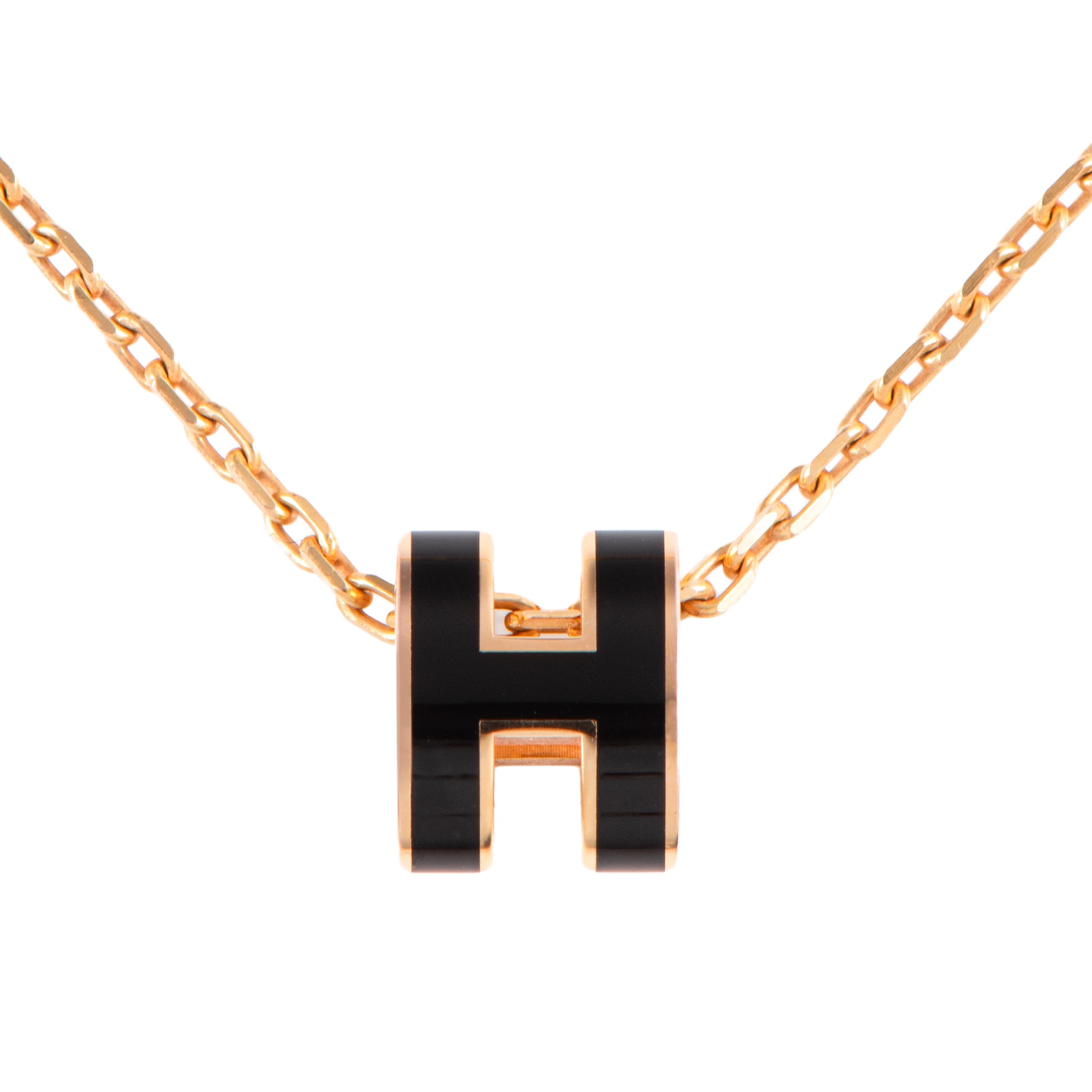 HERMES エルメス ポップH ミニ ネックレス POP H ペンダント メタル ブラック ゴールド【中古】