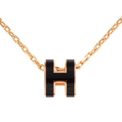 HERMES エルメス ポップH ミニ ネックレス POP H ペンダント メタル ブラック ゴールド【中古】