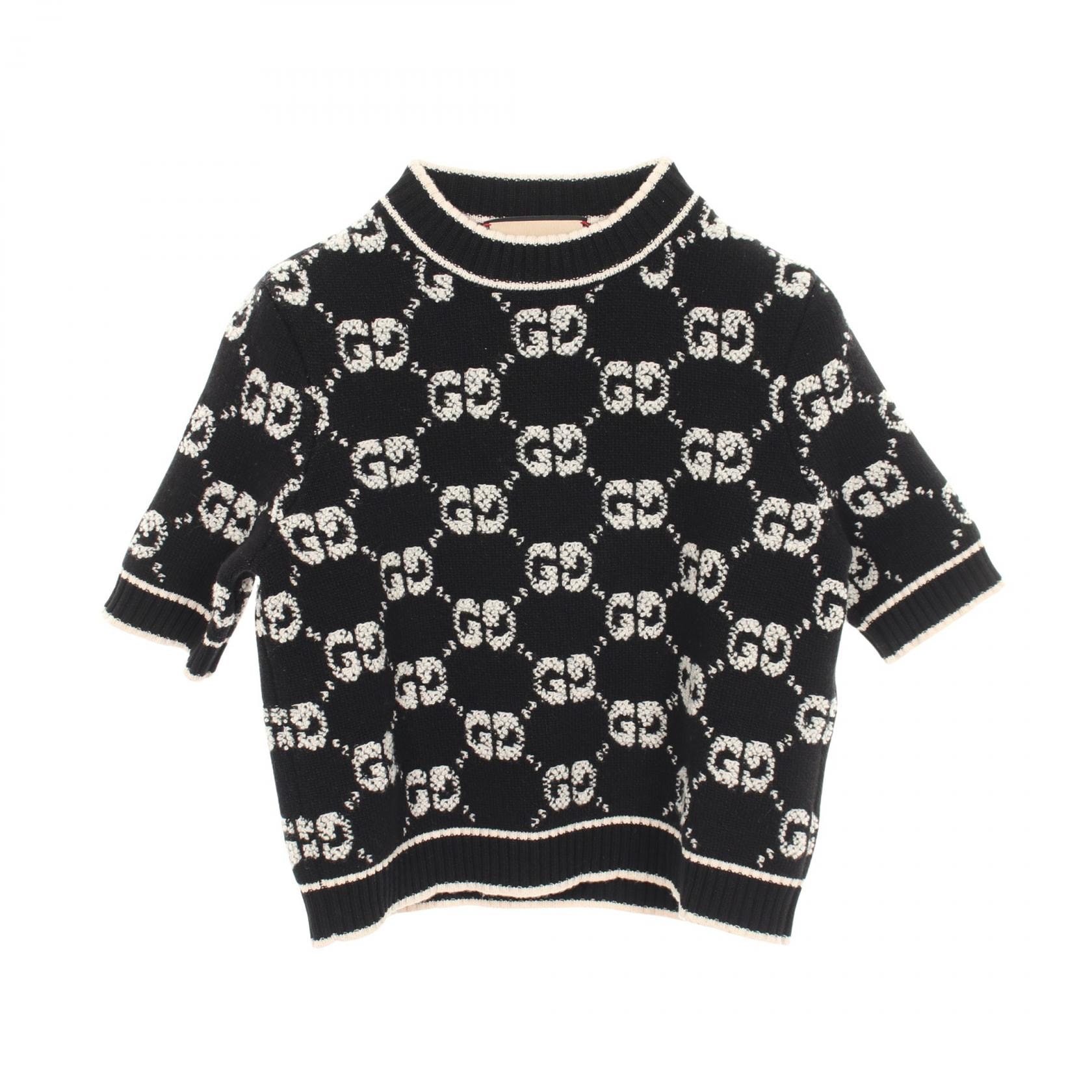 グッチ GUCCI GGブークレウールジャカード ニット 衣料品 トップス ウール レディース ブラック系 / ピンク系 770059 【中古】