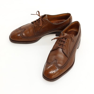 【中古】クロケットアンドジョーンズ CROCKETT&JONES カーフ レザー 旧ロゴ ドレスシューズ ブラウン【サイズ8E】【メンズ】