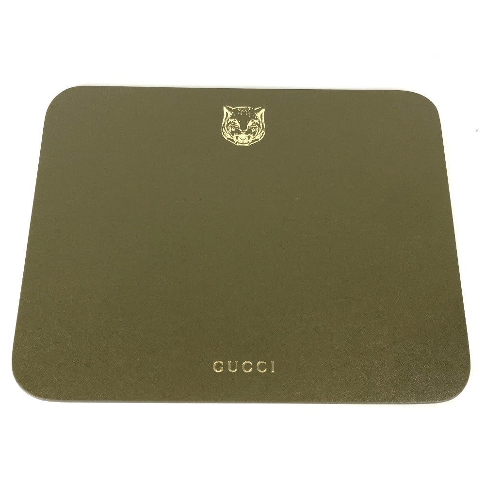 グッチ GUCCI タイガー マウスパッド PC パソコン インテリア 雑貨 レザー カーキ 美品