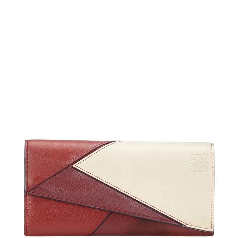ロエベ パズル 長財布 コンチネンタルウォレット レッド ホワイト レザー レディース LOEWE 中古