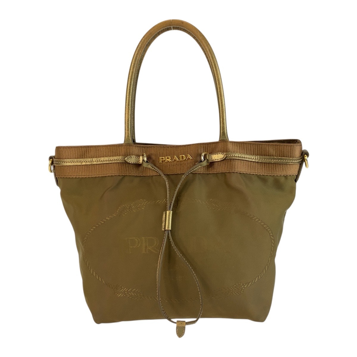 PRADA プラダ ジャガード テスート カーキ ナイロン トートバッグ ハンドバッグ 603029 【中古】