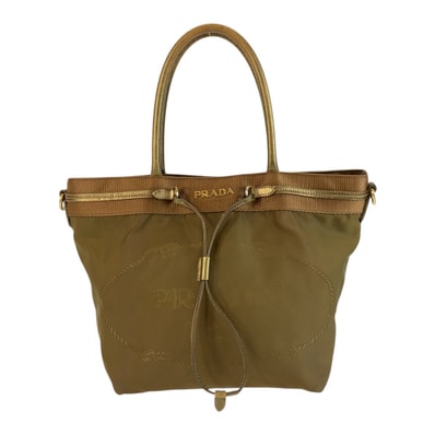 PRADA プラダ ジャガード テスート カーキ ナイロン トートバッグ ハンドバッグ 603029 【中古】