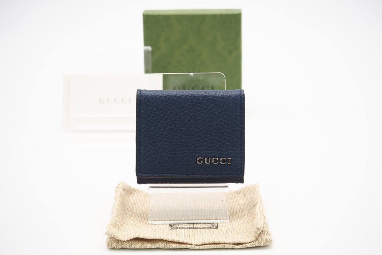 極美品 GUCCI グッチ レザー ロゴ コインケース 771160 コインケース ネイビー ブルー レザー メンズ