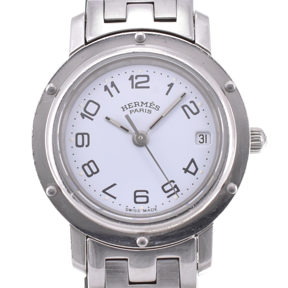 値下 エルメス HERMES CL4.210 クリッパー デイト Dバックル クォーツ レディース □#143320