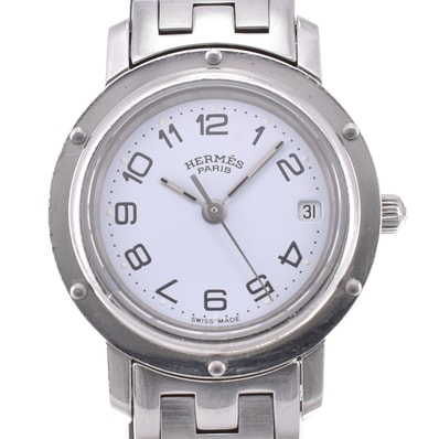 値下 エルメス HERMES CL4.210 クリッパー デイト Dバックル クォーツ レディース □#143320