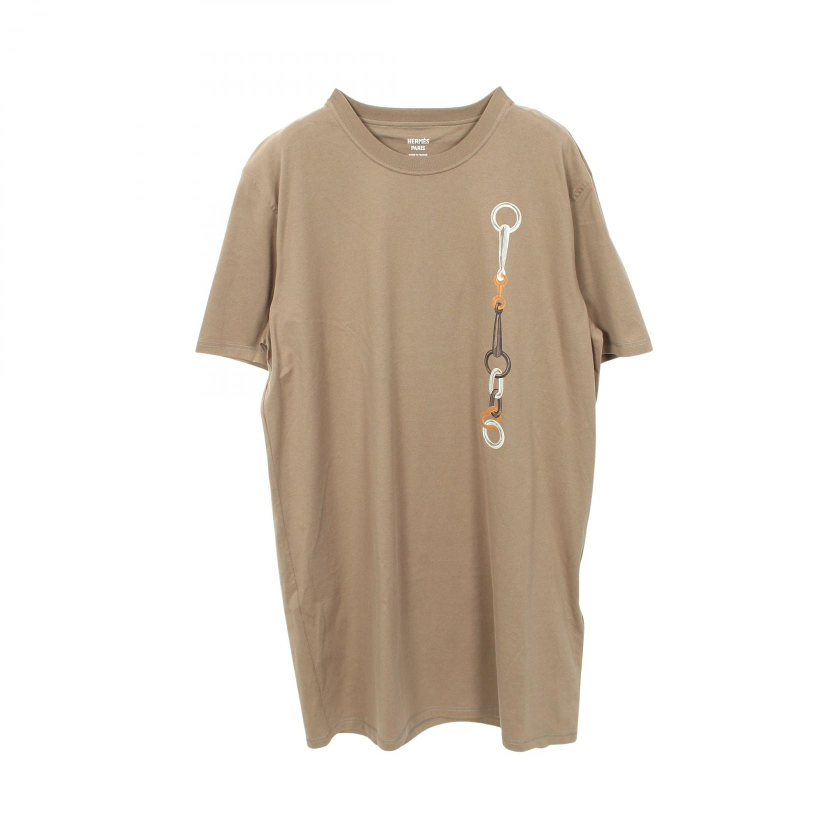 エルメス HERMES プリント 半袖Tシャツ ワンピース 衣料品 トップス コットン レディース カーキ系 4H4517DA *47-7709 【中古】