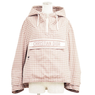 【新品同様】Christian Dior クリスチャンディオール ジャケット サイズ XS レディース プルオーバー 千鳥格子 ロゴ Bee ジップ アウター ピンクベージュ 桃色 イタリア製